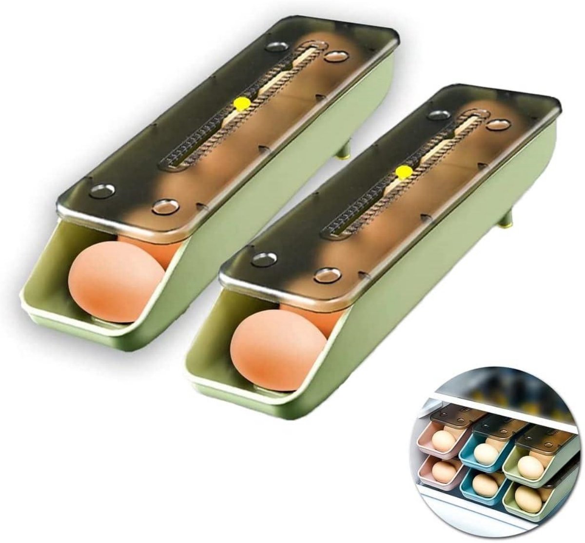 Eierdoos voor in de koelkast - Set van 2 - Eierrekken geschikt voor thuisgebruik - Stapelbare eierbewaardozen met transparante deksels - Geschikt voor keukenkoelkasten - Groen