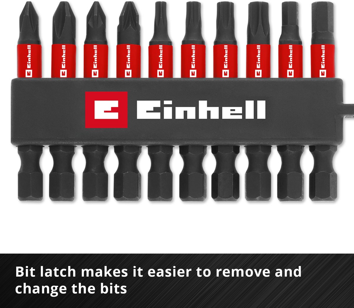 Einhell slagbitset 10-delig (50 mm bits PH/PZ/T/H, S2 staal, bithouder met karabijnhaak, E 6.3 schacht)
