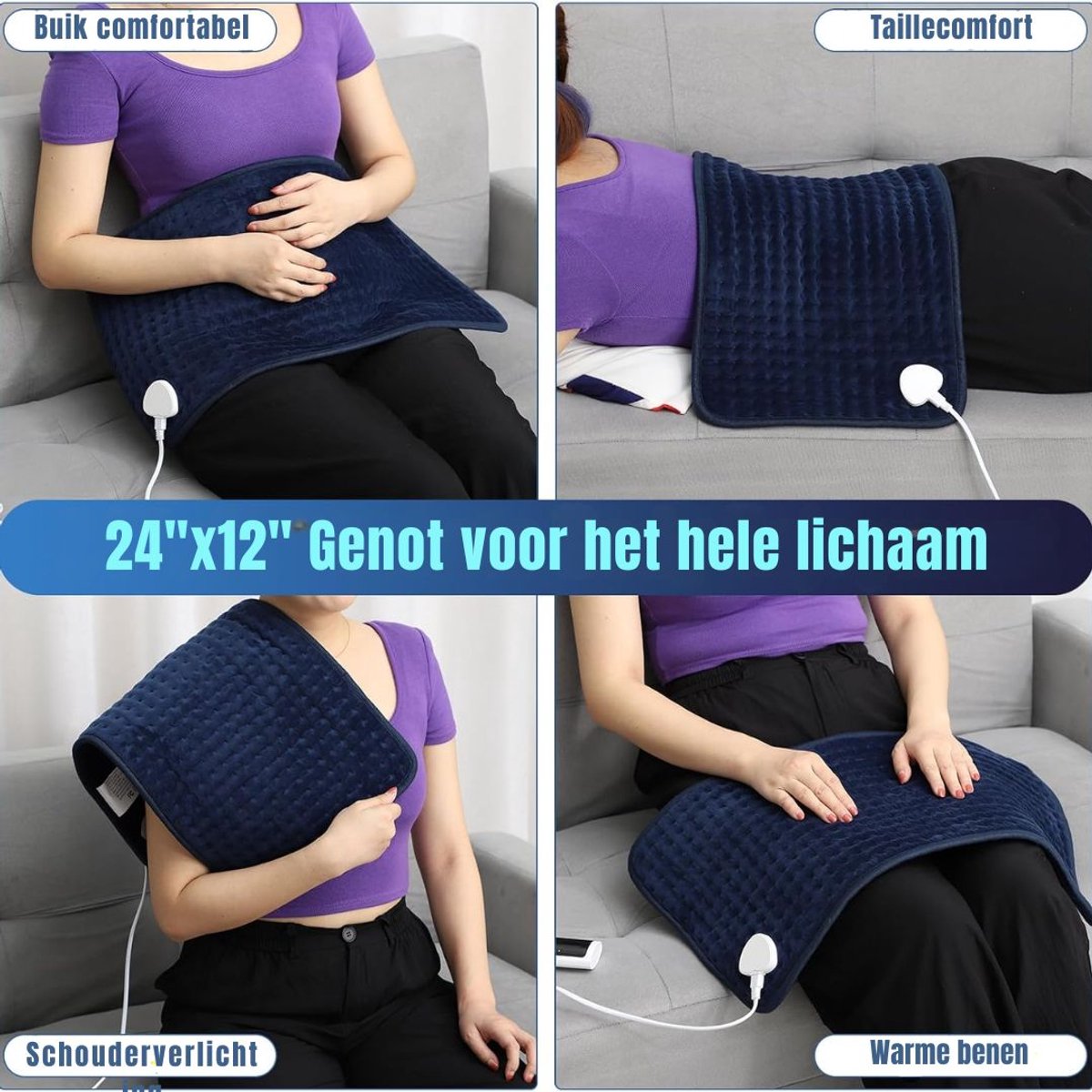 RWB® Warmtekussen Oplaadbaar Donkerblauw 30x10x9 cm - afbeelding 2