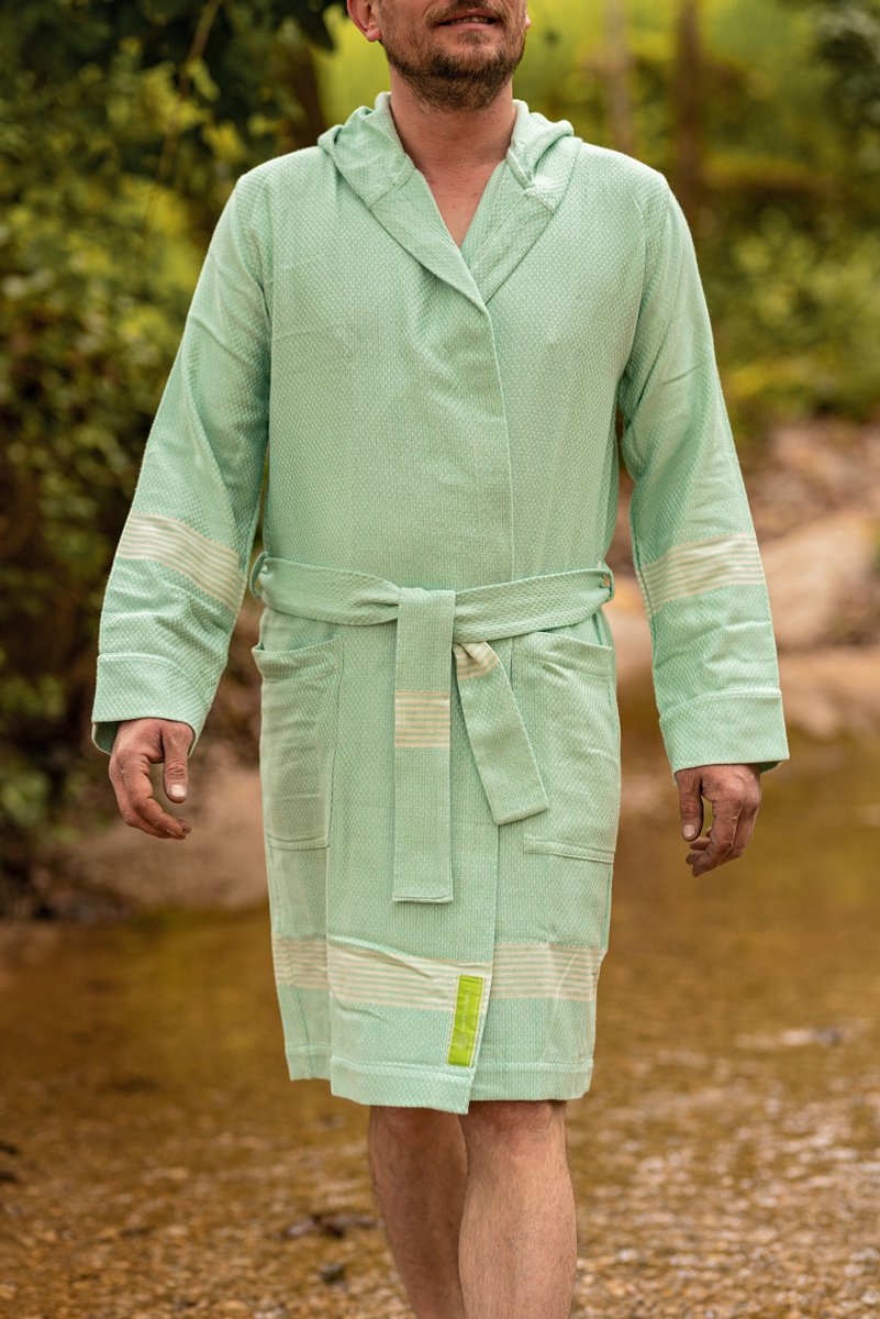 Happy Towels - Sauna Badjas met Capuchon - Fresh Mint - XL/XXL - Zacht Bamboegaren & Biokatoen – OPRUIMING