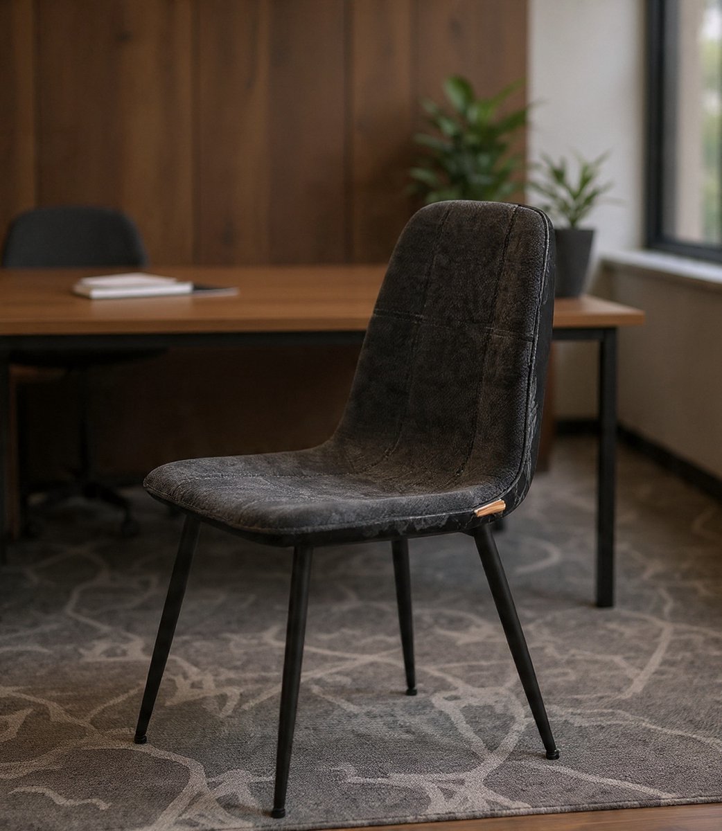 Serena Eetkamerstoel, set van 4, keukenstoel, gestoffeerde stoel, metalen poten, verstelbare poten, onderhoudsvriendelijk, chenille-weefsel, PU met gletsjer-geïnspireerd patroon, leigrijs KDC188G01...