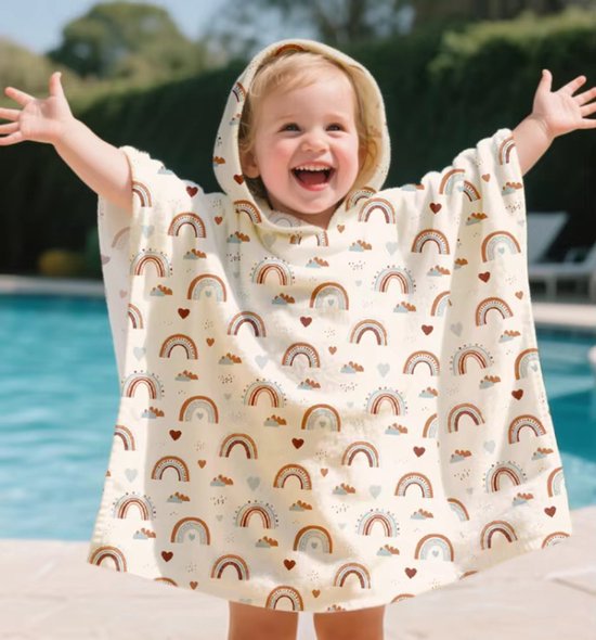 Badcape Baby - Badcape - Baby Badjas - Omslagdoek - Omslagdoek - Baby Handdoek Met Capuchon - Strandhanddoek - Badponcho - Poncho Handdoek - Microfiber - 60 x 60cm - regenboog