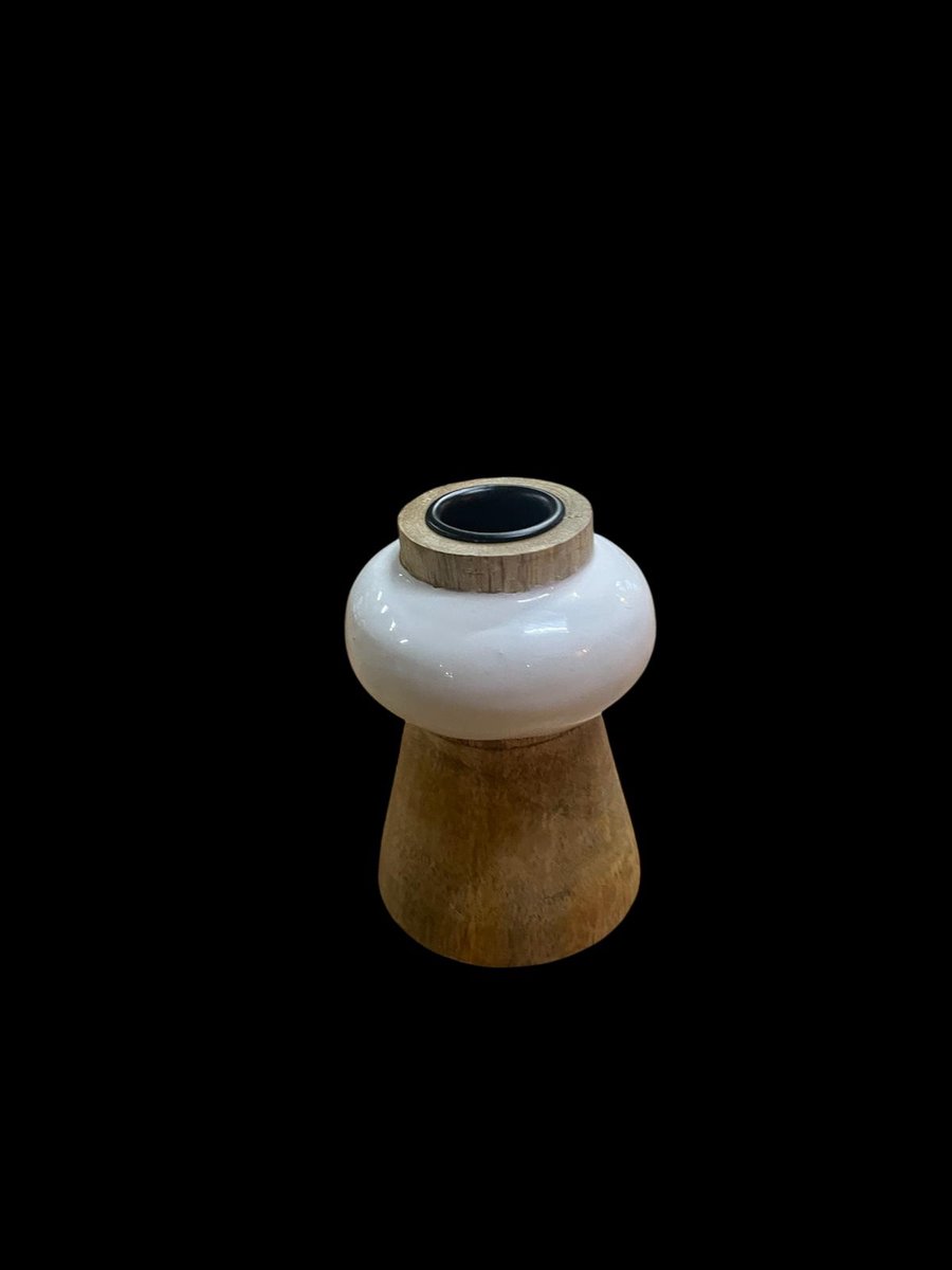 Kandelaar mangohout 10x7cm wit