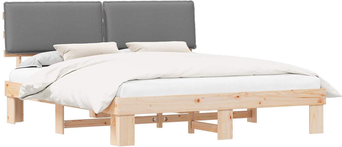 vidaXL - Bedframe - met - Gevoerde - Hoofdbord - Lichtgrijs - 180 - x - 200 - cm