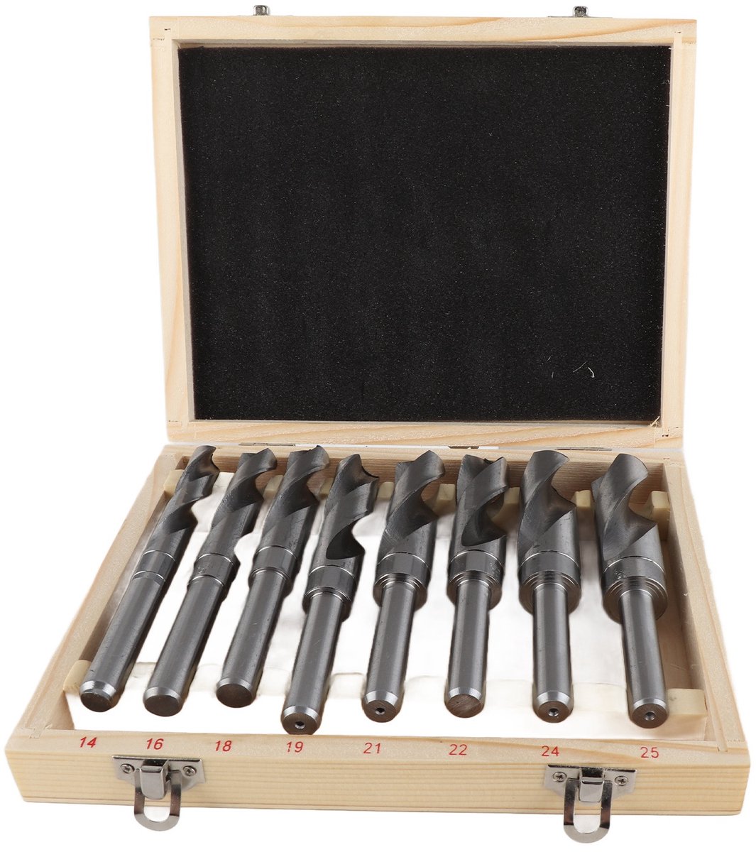 Spiraalboren Set – 14-25 mm – Houtboren voor Grote Gaten – 12,7 mm Schacht – Inclusief Houten Opbergkist