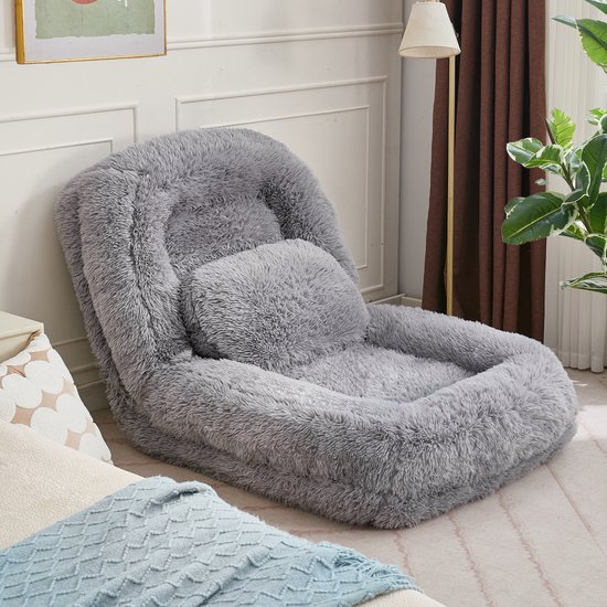 STILVORA Chaise de Sol 102 X 89 X 88 Cm - Dossier Réglable en 5 Positions - Canapé Relax et Lit Pliable - Polyester Peluche Gris Clair