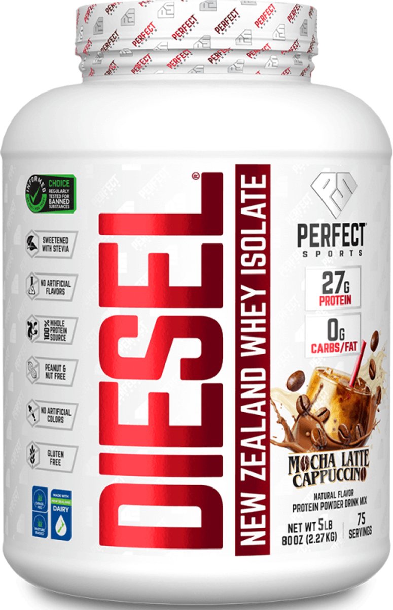 Perfect Sports Diesel 100% New Zealand Whey Isolate (5lbs) Mocha Latte Cappuccino - Eiwitten - Wei-eiwit isolaat