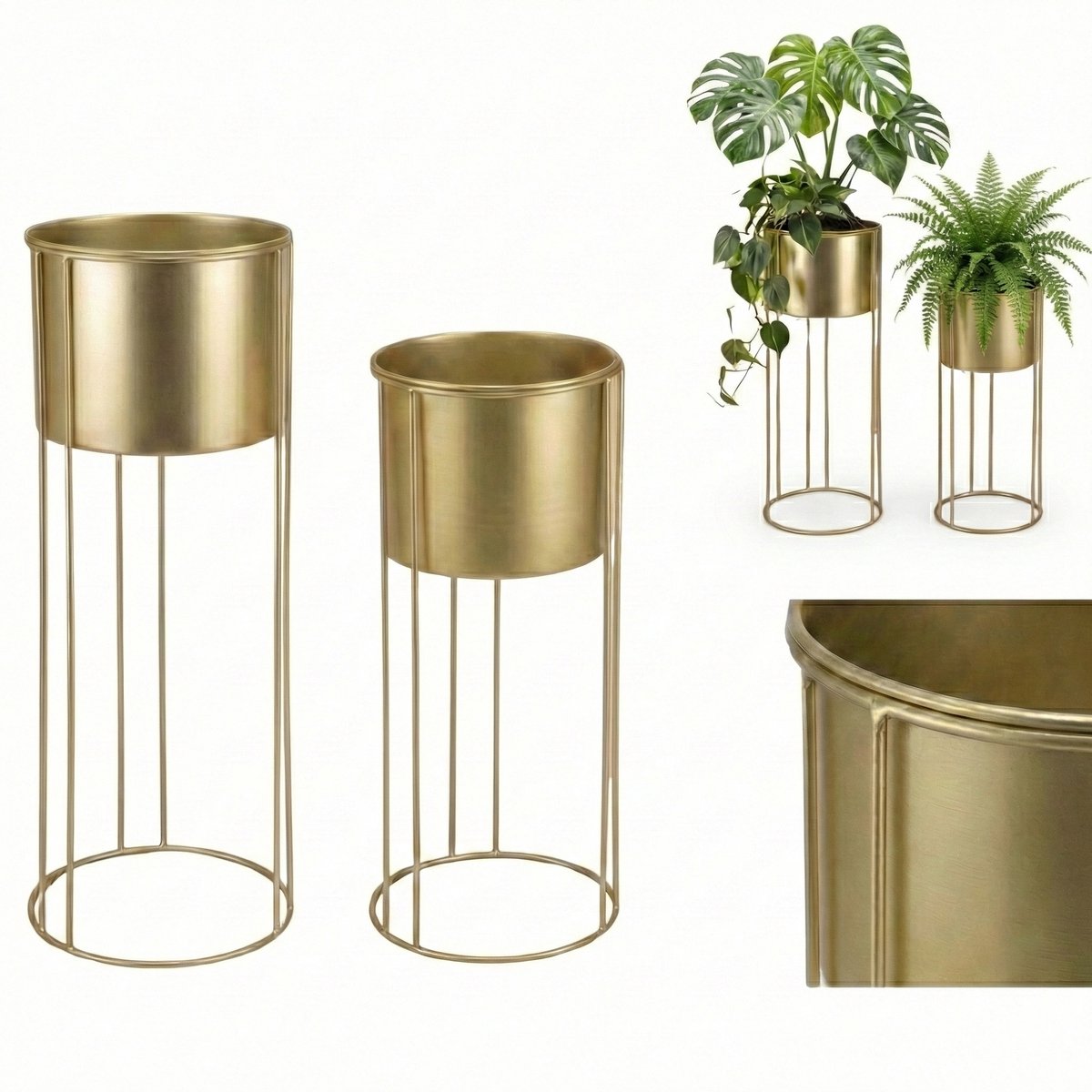 Gouden glamour bloemenstandaards OSMOS, 2 potten