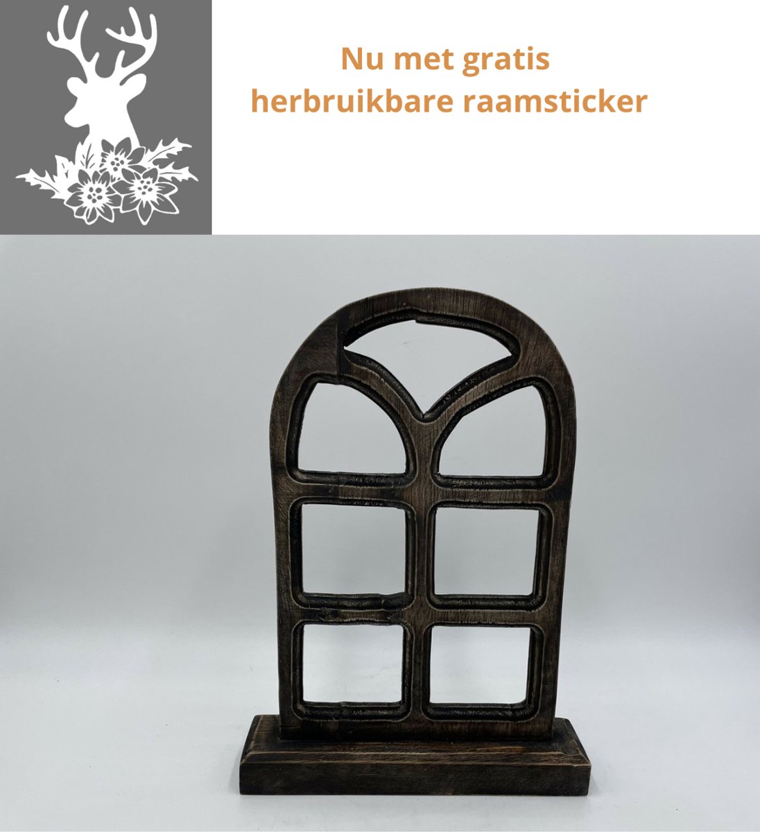Decoratie stalraam oud kozijn hout op voet middel 38 x 30 cm grijs geschuurd old look | 65321 | Home Sweet Home | Stoer & Sober Woonstijl