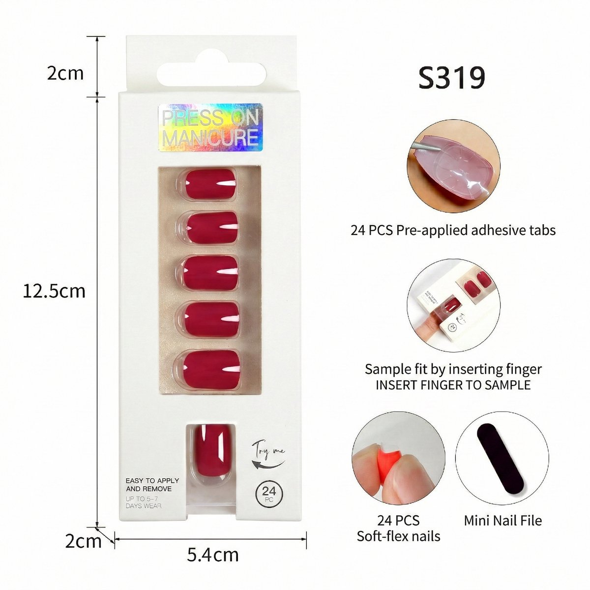 Kunstnagels - Press On Nails - 24 stuks - Hoogglans & Herbruikbaar - Bordeaux Rood