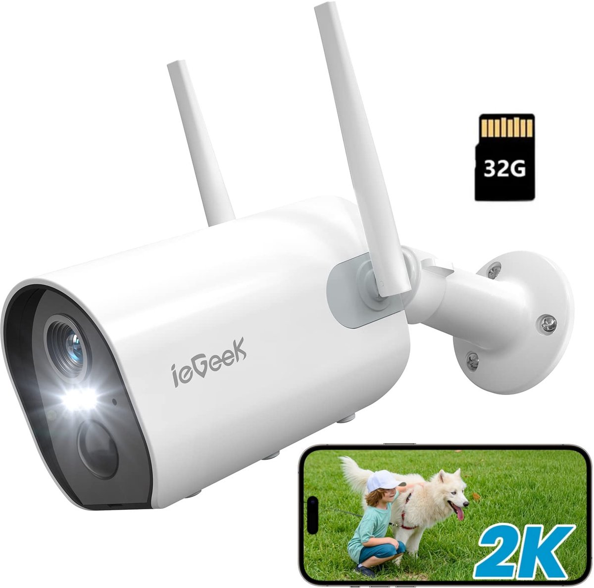 ieGeek Bewakingscamera Voor Buiten – 2K HD 3MP - Incl. 32GB SD - Buiten Camera Met Nachtzicht – Buitencamera - Beveiligingscamera Buiten - Met WiFi en APP