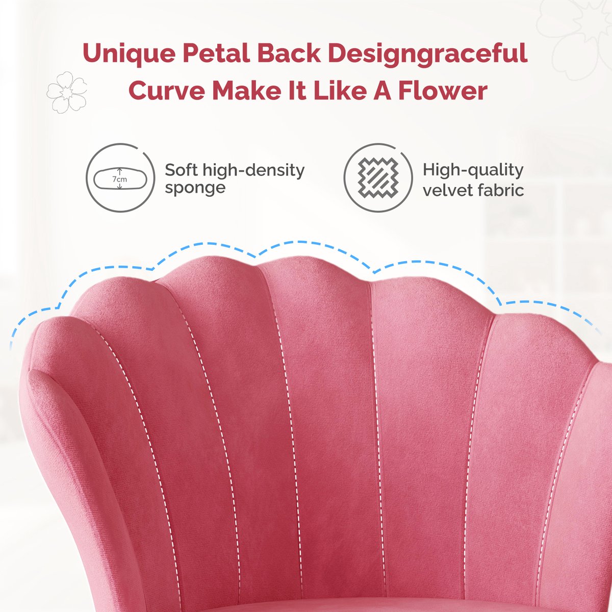 Kary International Fluwelen Bureaustoel Verstelbaar met Wieltjes Roze - afbeelding 3