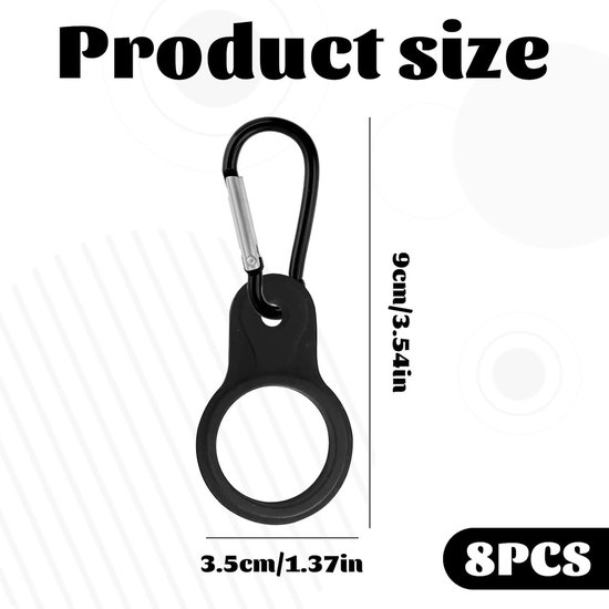 8 stuks - Siliconen waterflesclips - Siliconen waterfleshouder - Flessenhouder - Drinkfles Houder - Karabijnhaak - draagbare waterflesgespen - waterfleskoord met karabijnhaak - voor kamperen, wandelen en fietsen - 9*3.5 cm - zwart — afbeelding 3