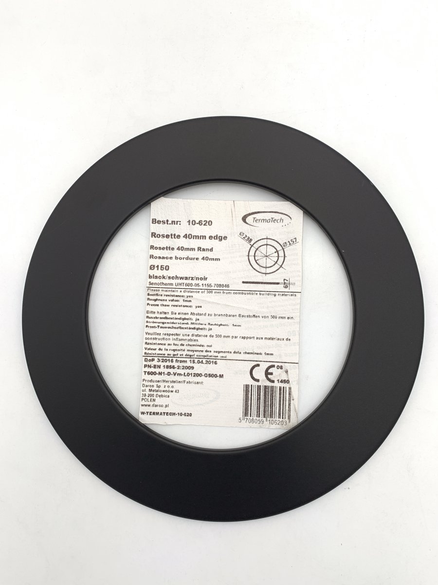 Kachelpijp Ø 150 Rozet - zwart - 40 mm rand