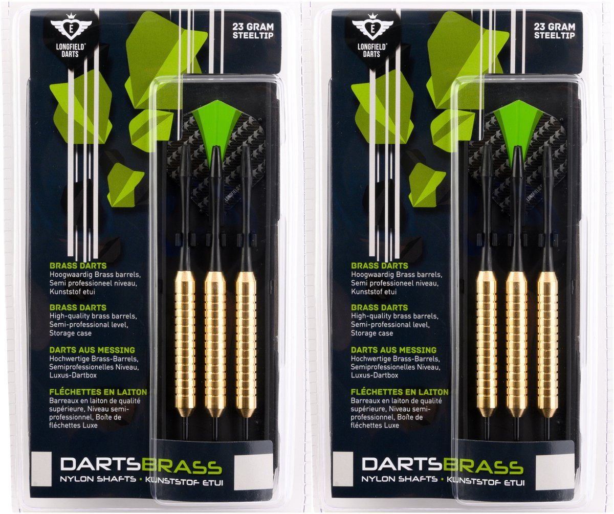 Longfield darts dartpijlen - 6x - messing - 23 gram - incl. etui - darten - sport en spel