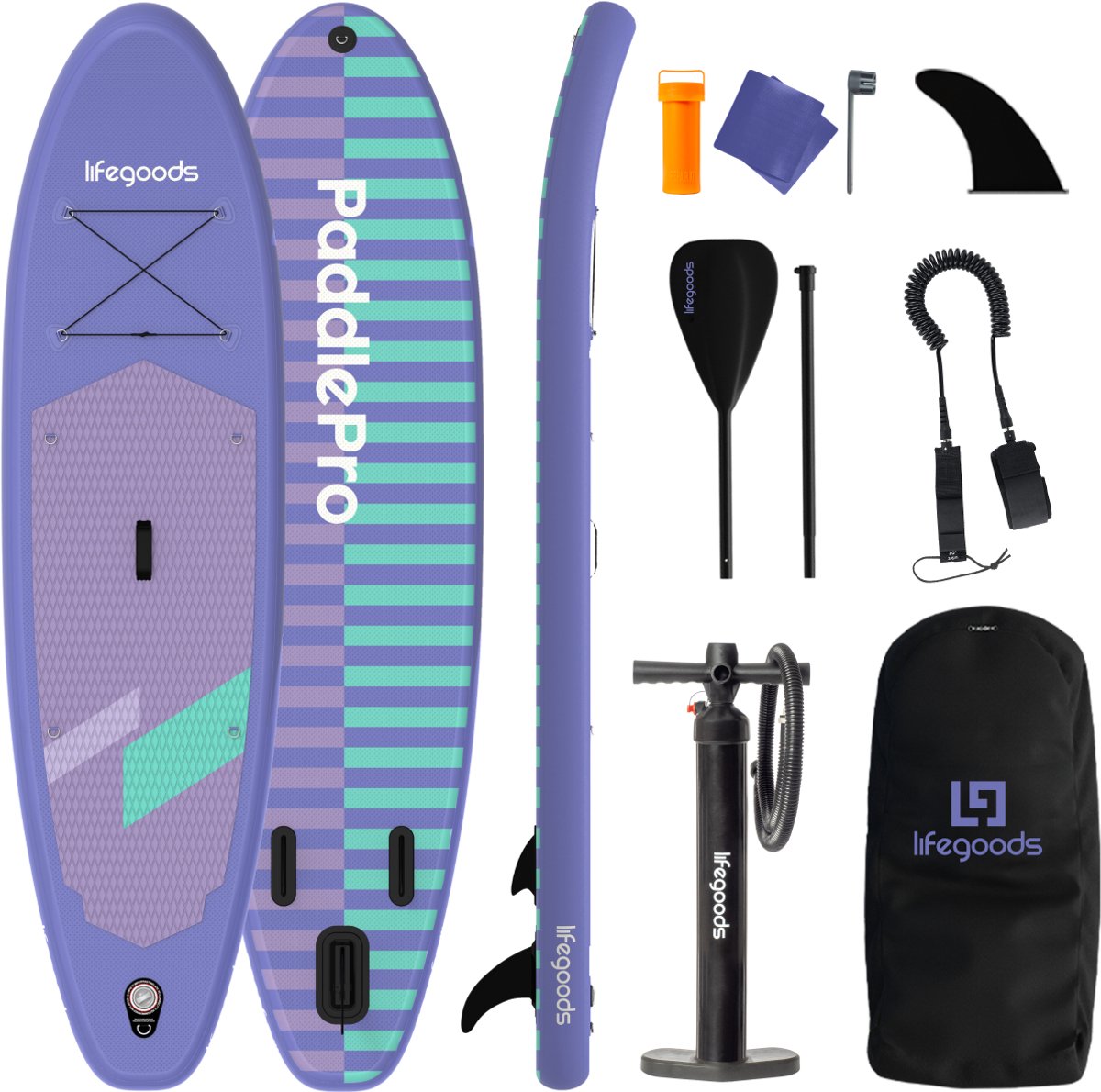 LifeGoods SUP Board Allround Compact - 100 KG Draagkracht - 300 x 76 cm - Opblaasbaar - Compleet SUP pakket - Paars
