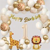FeestmetJoep® Jungle thema 1ste verjaardag verjaardag versiering - Feestpakket 61 stuks ballonnen - Wild one