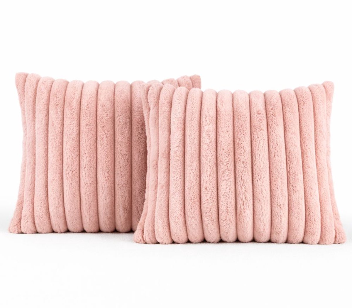 Sierkussen 45x45 cm Roze, set van 2 | Incl. binnenkussens | Vierkante kussens met luxe, zachte, dubbelzijdige ribstof