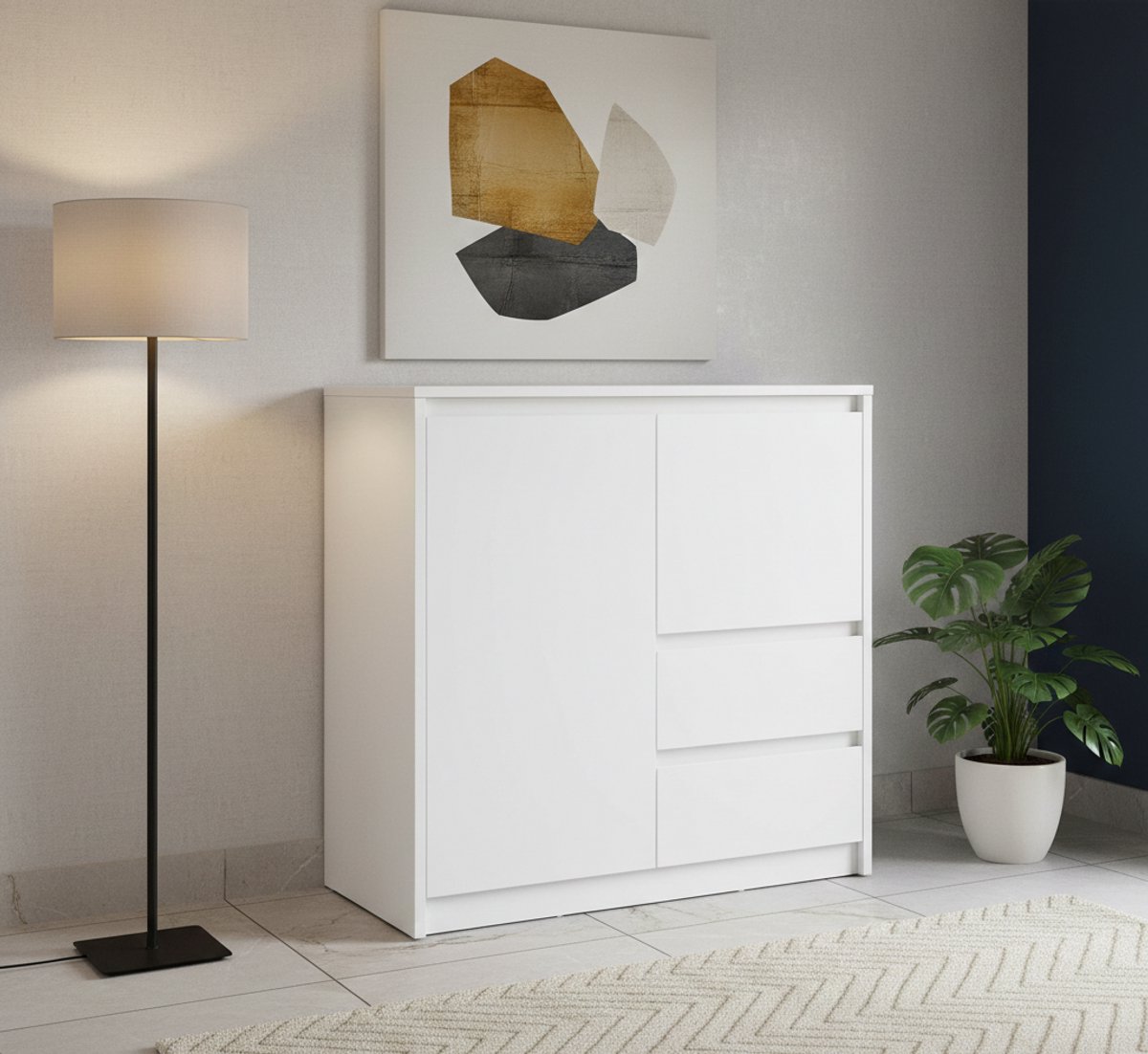 KAILYN Luxe Dressoir met Lades en Deuren – Modern Wit Opbergkastje met Verstelbare Plank – 70 cm – House&Garden