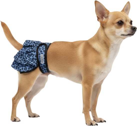 Loopsheidrokje Luipaard grijs - Maat XS - Loopsheidbroekje - Voor hele kleine honden - Hondenluier - Heupopvang 14-21 cm - Herbruikbaar - Wasbaar - Uniek rokjes model voor stijlvolle loopse teefjes
