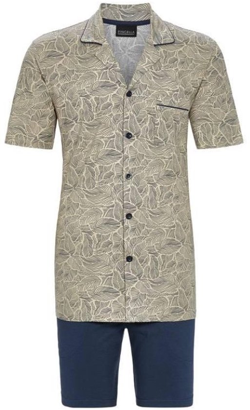 Heren doorknoopshortama bladeren karamel - Beige - Maat - 50