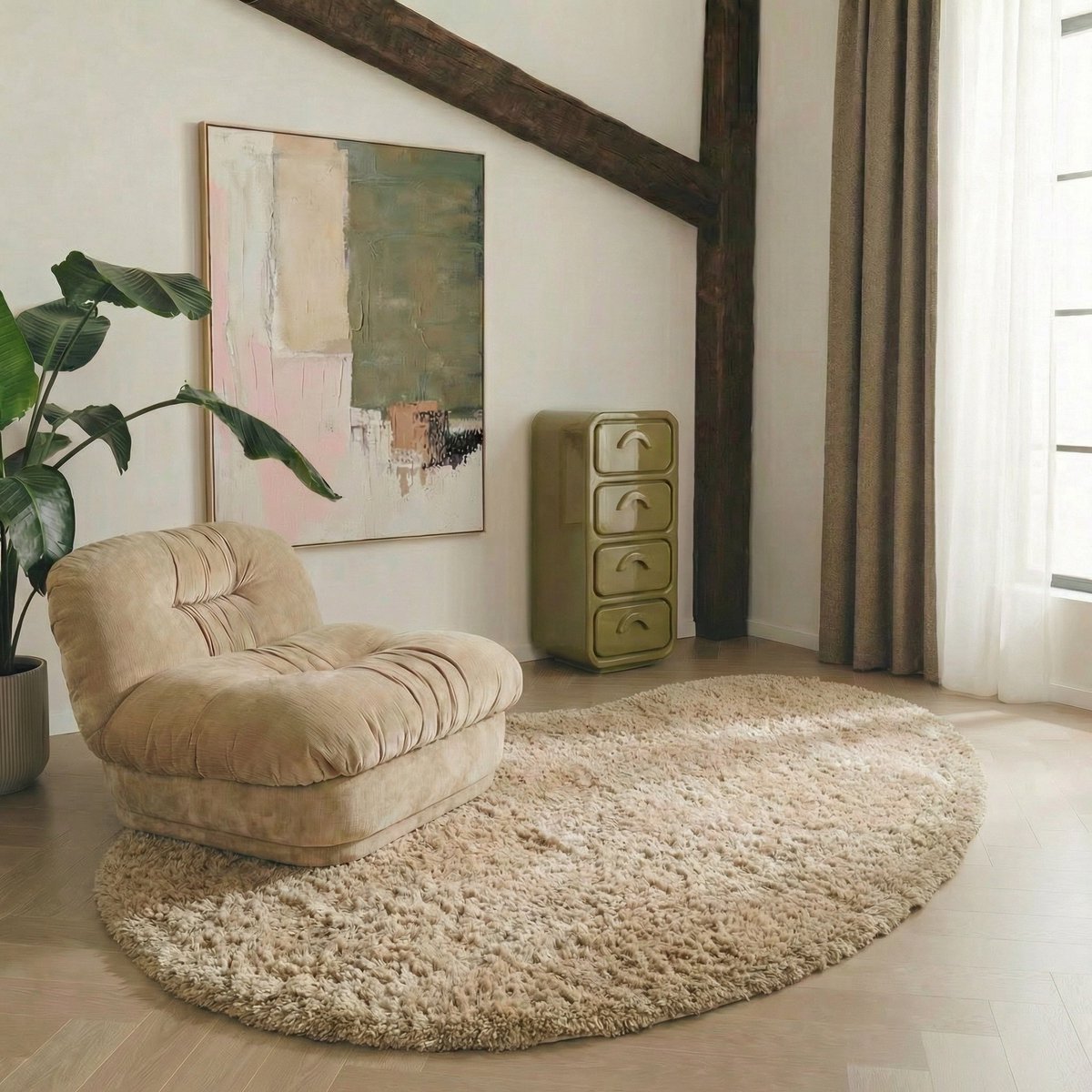 Organisch Hoogpolig vloerkleed Beige teddy 160x230cm mrcarpet
