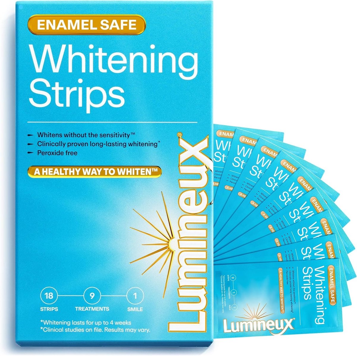 Lumineux Tandenbleekstrips - 18 Strips - 9 behandelingen - Tanden bleken - Peroxidevrij - Veilig voor het tandglazuur voor wittere tanden - Wittere tanden zonder gevoeligheid - Ontwikkeld door tandartsen - WS9