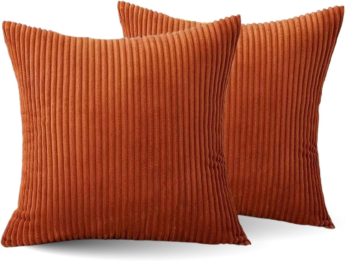 Mainius Kussenhoes Zachte Ribstof (2 stuks) - Pumpkin Oranje - 45x45 cm - Gestreept Corduroy Kussenhoes - Ribfluweel Kussen - Sierkussen Zonder Vulling - Bankkussen / Zetelkussen / Decoratiekussen - Vele diverse kleuren