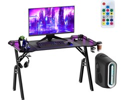 ACXIN Gaming Bureau - Gamer Tafel met RGB LED Verlichting - Ergonomisch Computerbureau met A-vormig Frame, Koptelefoonhaak en Bekerhouder - 60×120×73 cm