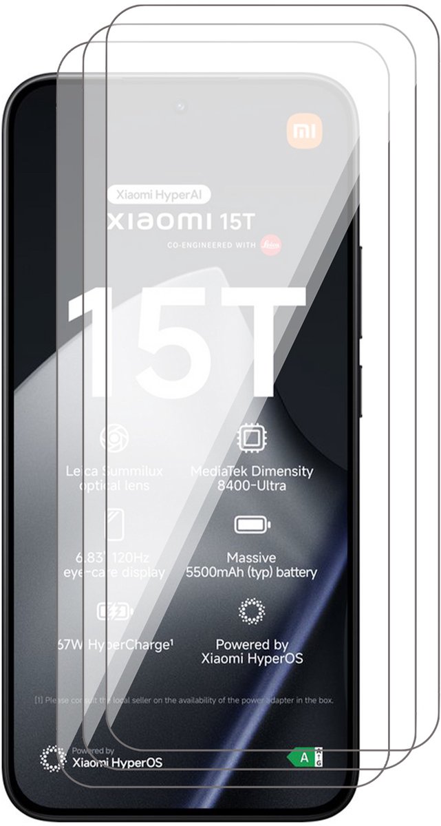 Screenprotector geschikt voor Xiaomi 15T / 15T Pro - 3x Glas Screen Protector
