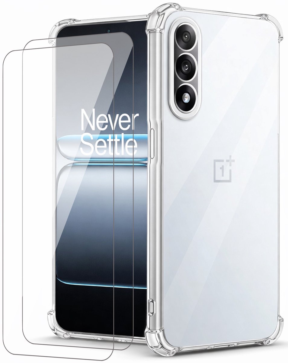 Hoesje geschikt voor OnePlus Nord 5 - 2x Screenprotector Glas - Shockproof Transparant