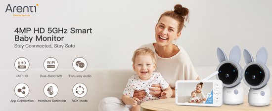 Arenti AINanny 4MP - Baby Monitor - Wifi Babyfoon met 5 inch scherm - Ultra HD 2K Resolutie - Met App - Slaapliedjes - Alexa & Google - Dual Band Wifi - Melding Bij Beweging En Geluid - Op Afstand Beweegbaar van Merkloos — afbeelding 4