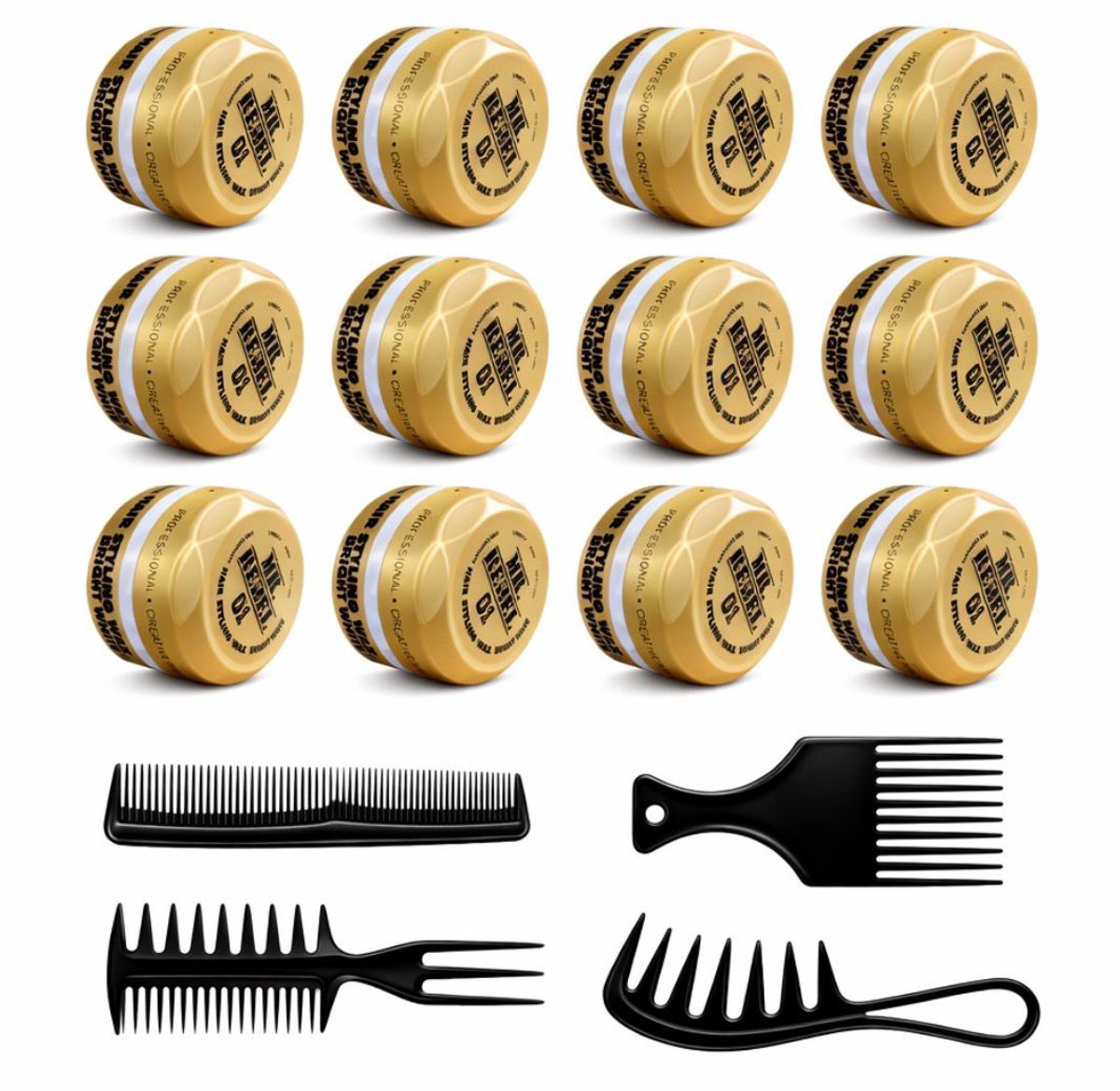 MR. REBEL 01 HAIR WAX STYLING BRIGHT WHITE Complete Professional Set (12x + 4 Kammen)