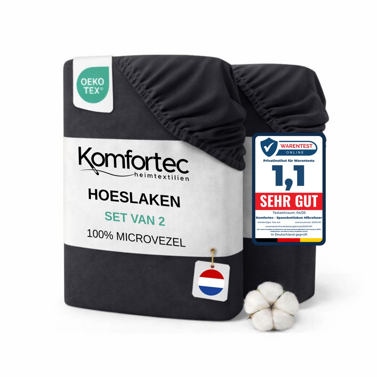 Komfortec Microvezel Hoeslaken set van 2 180x200 cm - 30cm Matrashoogte - Rondom Elastiek Antraciet