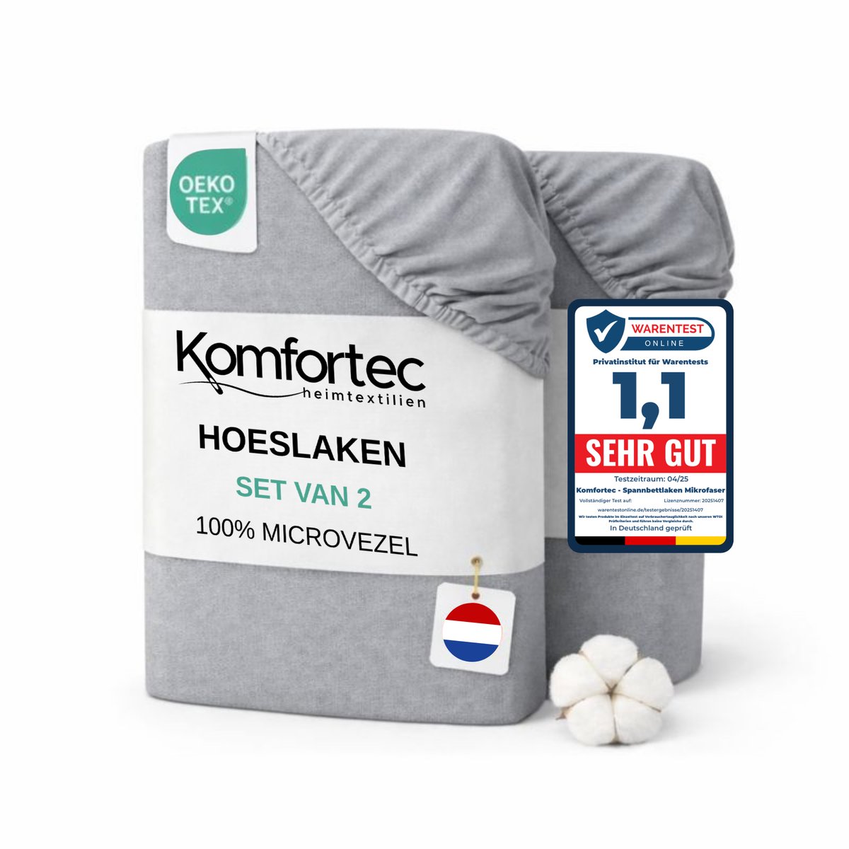 Komfortec Microvezel Hoeslaken set van 2 200x200 cm - 30cm Matrashoogte - Rondom Elastiek Grijs