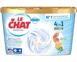 Le Chat HC Discs Sensitive 4-in-1 (4x) – Wasmiddelcapsules – Hypoallergeen & Zacht voor de Huid – 16 Stuks / 264 g – Voor Gevoelige Huid (4x)