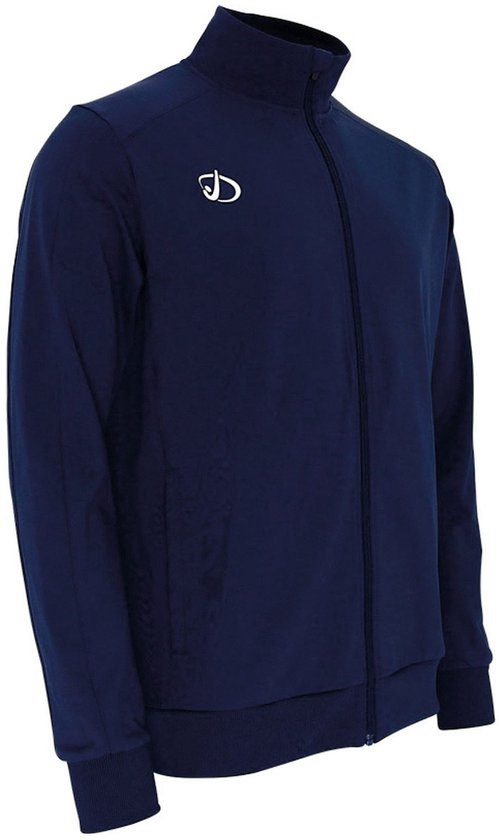 Veste d'entraînement bleu marine à fermeture éclair avec logo sur la poitrine gauche.