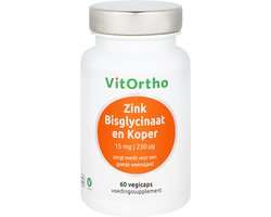 VitOrtho Zink Bisglycinaat 15 mg en Koper 250 mcg (60 vegicaps)