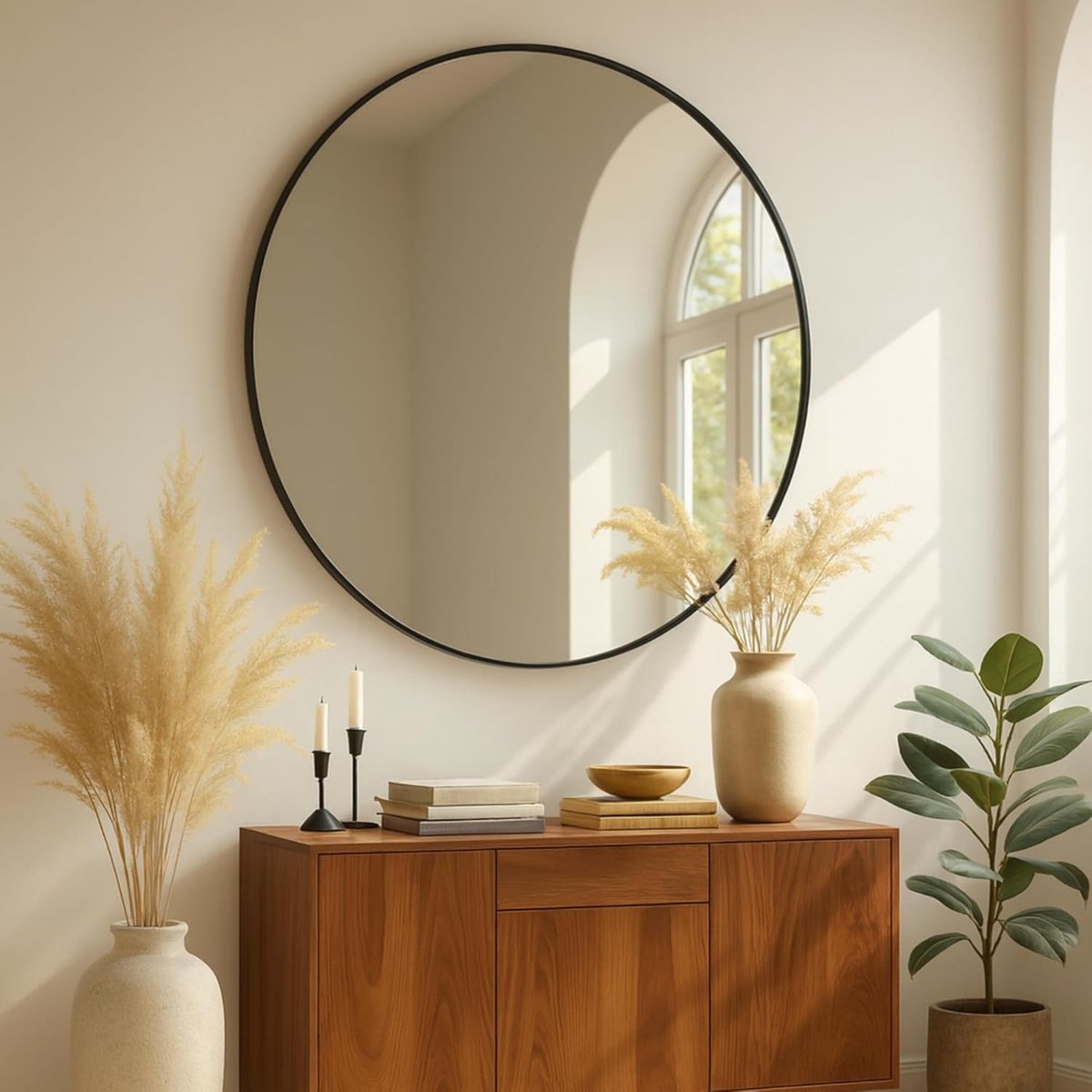 Albatros Design Spiegel rond Zwart met Metalen rand, 60cm Diameter, voor Woonkamer, Badkamer, Hal,Sslaapkamer, Grote, wand, Spiegel