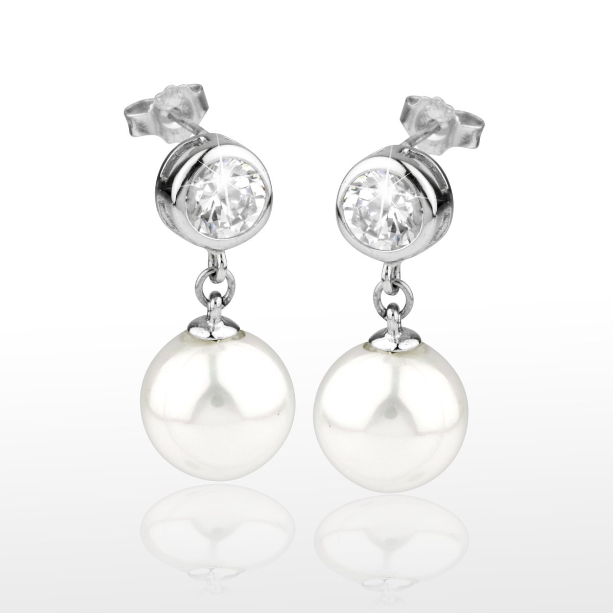 Di Lusso oorstekers - Zilver - Zoetwaterparel - Zirkonia