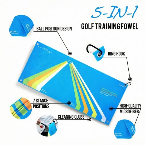 Stripe golf stance handdoek 37x83, balpositie en alignment van Merkloos — afbeelding 2