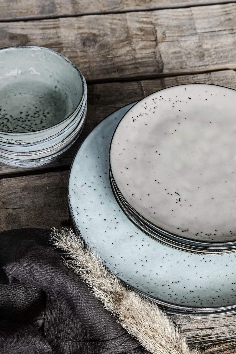 Rustiek Keramisch Bord Plat Grijs - Handgemaakt Oosters Servies Ø 27.5 cm