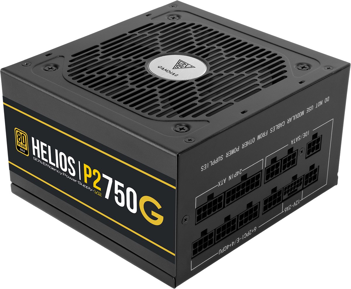 PC ATX3.1 Voeding Intern 750Watt GOLD Volledig Modulair – 80Plus GOLD 750W PSU Computer Power Supply Sleeved Cables - 12V-2x6 Kabel aansluiting - ATX12V v3.1 Compatible - Gamdias HELIOS P2-750G V2