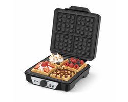 Goliving Wafelijzer - Wafelmaker voor 4 Wafels - 24 x 24 cm - Antiaanbaklaag - Temperatuur instelbaar - 1200W - Zwart