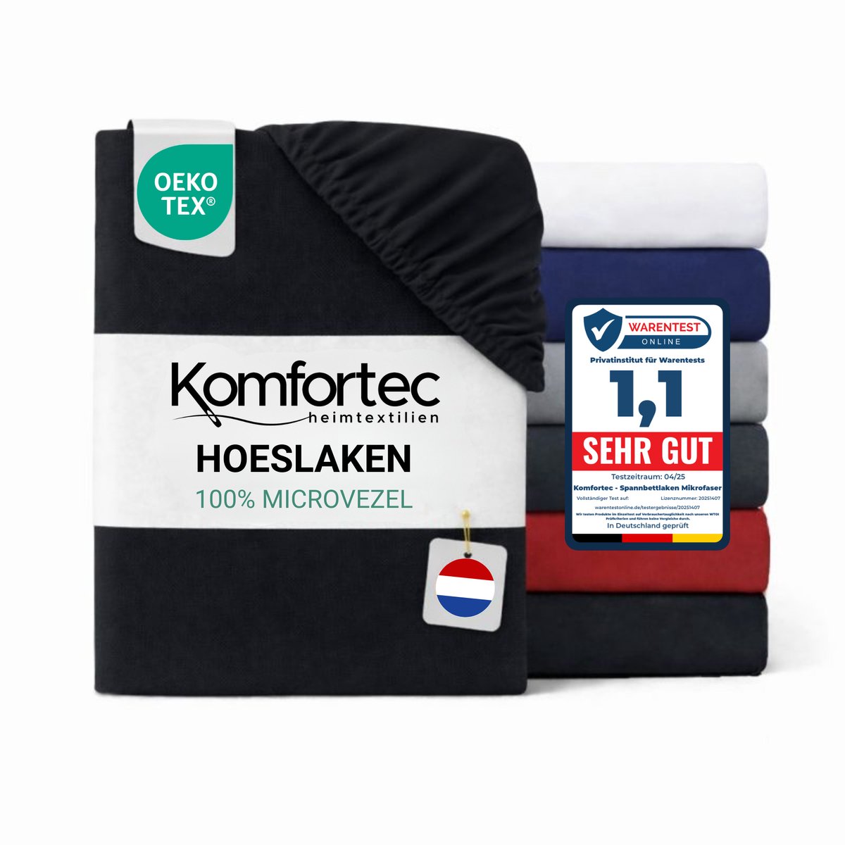 Komfortec Hoeslaken 140x200 cm - tot 30cm Matrashoogte - Rondom Elastiek - Zwart