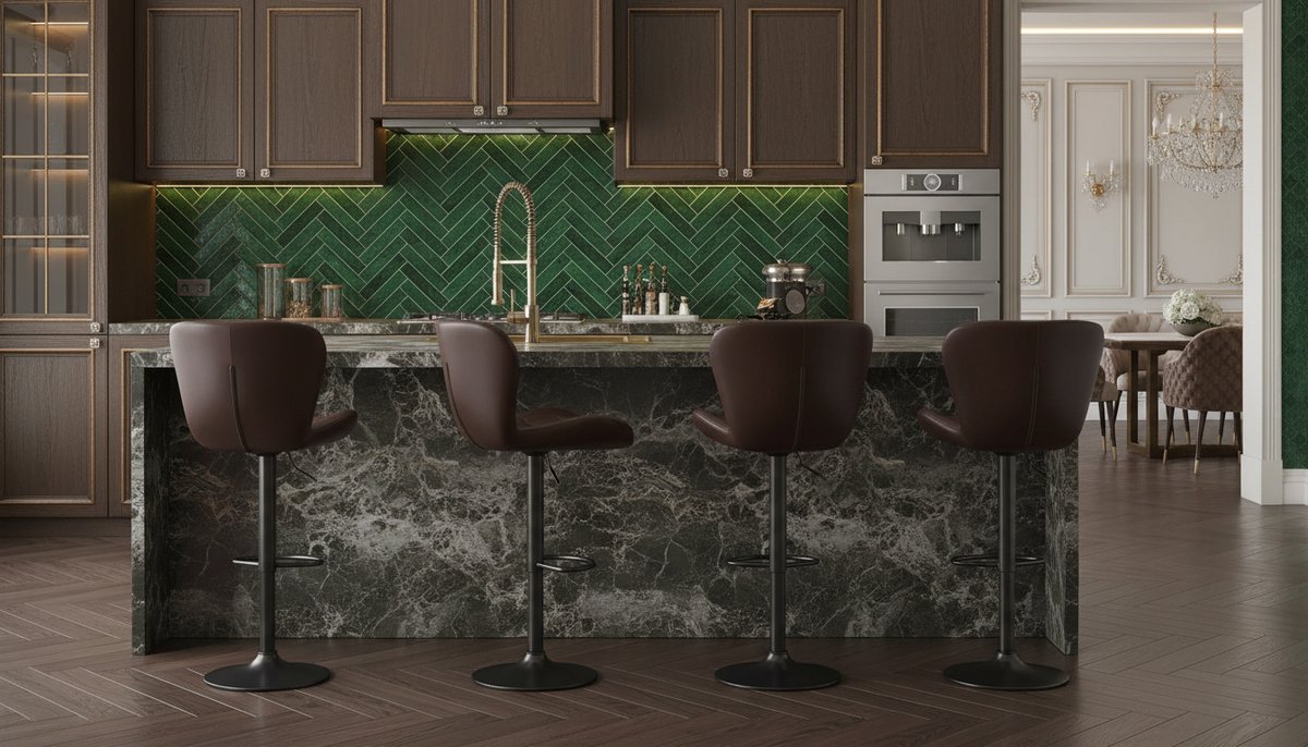 Barkruk Set van 4 – Luxe Verstelbare Barstoelen met Rugleuning en Voetensteun, 360° Draaibaar, PU-Leren Zitting, Comfortabele Barstoelen voor Keuken, Eiland, Bar en Eetkamer – Donkerbruin | House&Garden