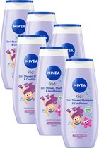 NIVEA Kids 3in1 Douche, Shampoo & Conditioner Magic berry scent - Met Biologische Aloë Vera - Voordeelverpakking - 6x 250ml