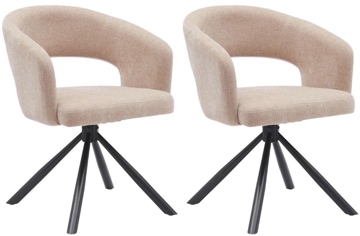 DÉJA Living Eetkamerstoel Elle - Stof/Metaal - Taupe - Set van 2