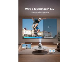 Mini Beamer met Android 14 – Draagbare Projector met 480 ANSI Lumen – WiFi 6 & Bluetooth 5.4 – 8K Decodering – 180° Draaibaar voor Thuisbioscoop
