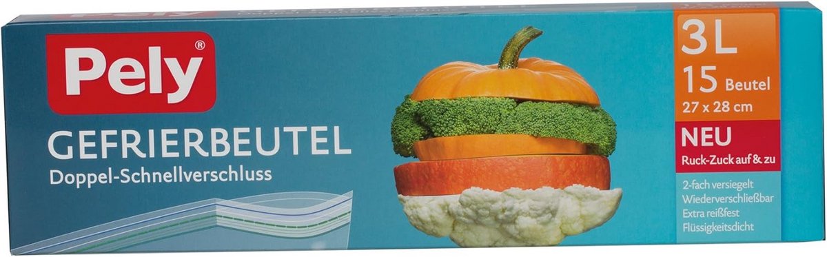 Diepvrieszakken met Dubbele Trekstrip Sluiting 3 Liter - 15 Stuks